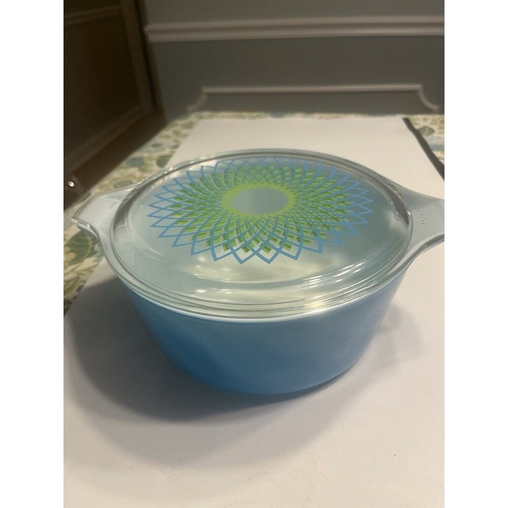 RARE 1960s Pyrex SPIROGRAPH Promo 2.5 QT Round Casserole Dish 475 w/Glass Lid
